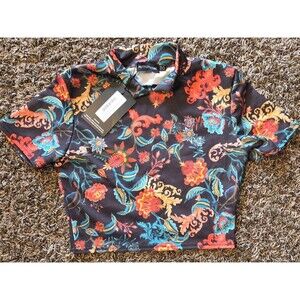 PrettyLittleThing Multi Oriental Print High Neck Short Sleeve Size 6 NWT New